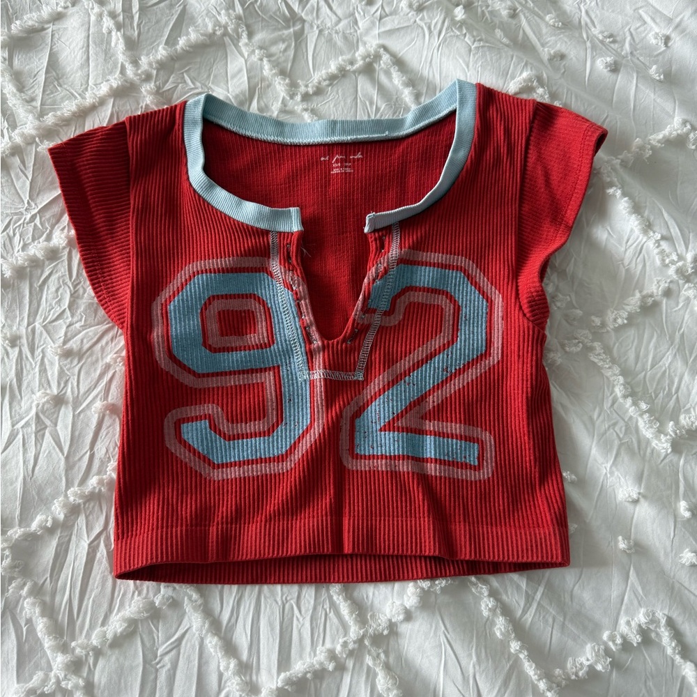 Urban Outfitters Red and Blue Ribbed Crop